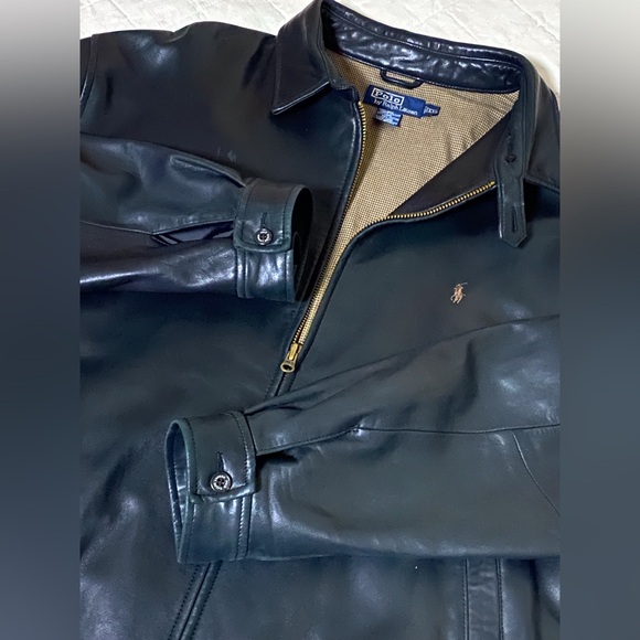 🔥 Polo Ralph Lauren Black Leather Jacket Men XXL Classic Full-Zip Timeless Style - Picture 5 of 16
